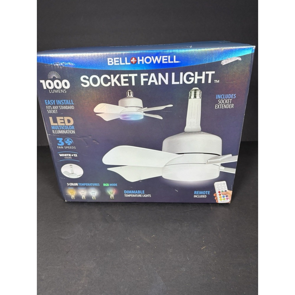 Bell+Howell Socket Fan Light RGB LED 1000 Lumens Remote New Sealed